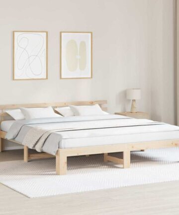 Bettgestell mit Kopfteil Braun 200 x 200 cm Massivholz Kiefer