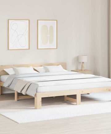 Bettgestell mit Kopfteil Braun 200 x 200 cm Massivholz Kiefer