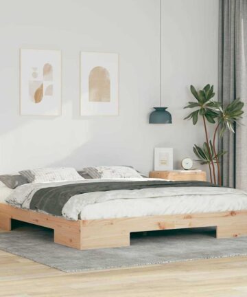 Bodenbettgestell Braun 200 x 200 cm Massivholz Kiefer