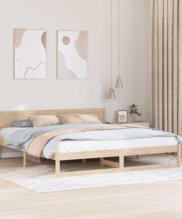 Bettgestell mit Kopfteil Braun 200 x 200 cm Massivholz Kiefer