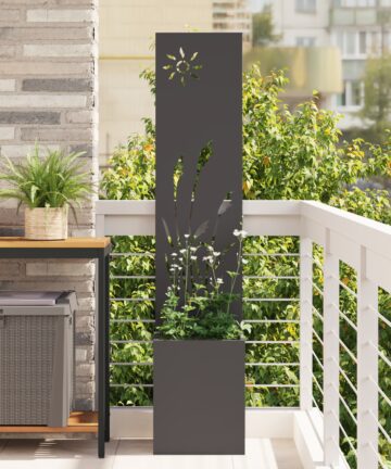 Blumentopf mit dekorativem Paneel Schwarz 32 x 140 cm