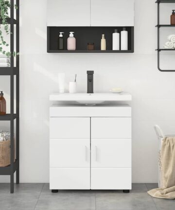 Badezimmer Waschbecken Schrank mit Tür Weiß 60 x 34 x 63 cm