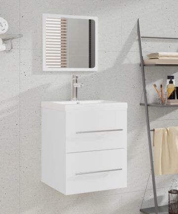Waschbeckenunterschrank mit Einbaubecken Weiß Holzwerkstoff
