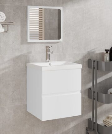 Waschbeckenunterschrank mit Waschbecken und Spiegel Weiß