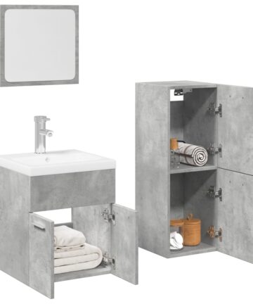 4-tlg. Badmöbel-Set Betongrau Holzwerkstoff