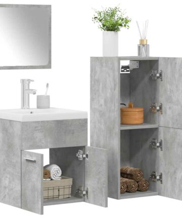 4-tlg. Badmöbel-Set Betongrau Holzwerkstoff