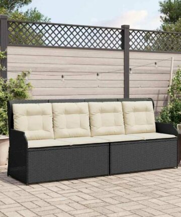 Gartenbank mit Kissen Schwarz Poly Rattan