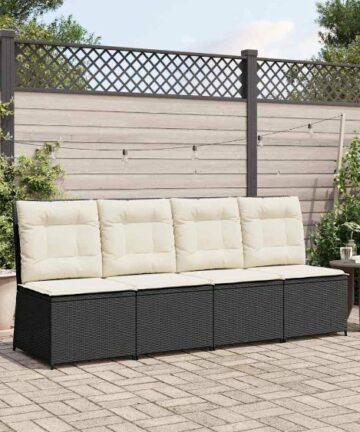 Gartensofa mit Kissen Schwarz Poly Rattan