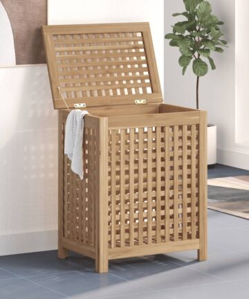 Wäschebehälter 50x35x60 cm Massivholz Teak