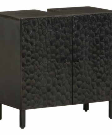 Waschbeckenunterschrank Schwarz 62x33x58 cm Massivholz Mango