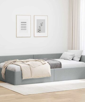 Eckbettgestell Hellgrau 80 x 200 cm Textil und Holzwerkstoff