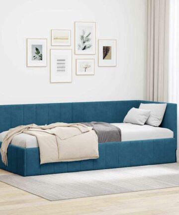 Eckbettgestell mit Kopfteil Blau 80 x 200 cm Samt