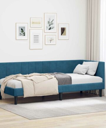 Eckbettgestell mit Kopfteil Blau 80 x 200 cm Samt