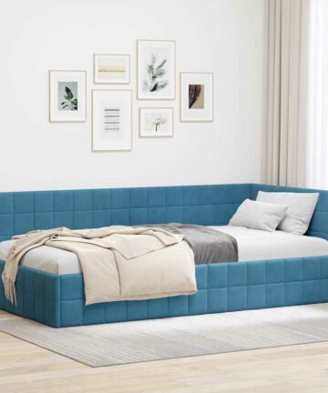 Eckbettgestell mit Kopfteil Blau 90 x 190 cm Samt
