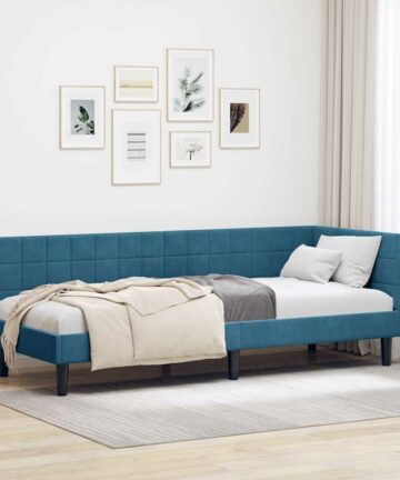 Eckbettgestell mit Kopfteil Blau 80 x 200 cm Samt