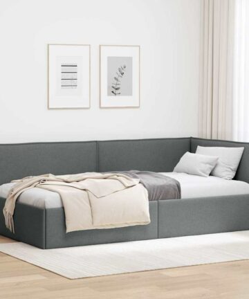 Eckbettgestell mit Kopfteil Dunkelgrau 80 x 200 cm Stoff