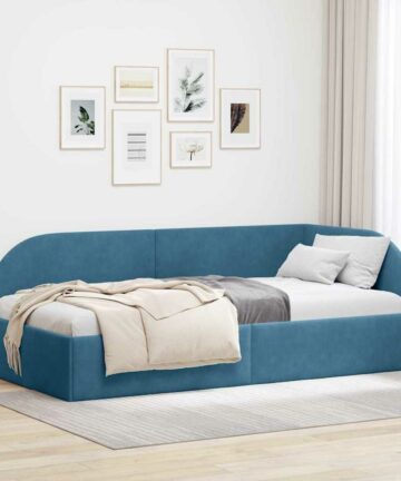 Eckbettgestell mit Kopfteil Blau 80 x 200 cm Samt