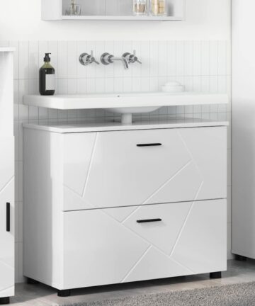 Badezimmer Schrank Hochglanz-Weiß 76,5 x 35 x 64 cm