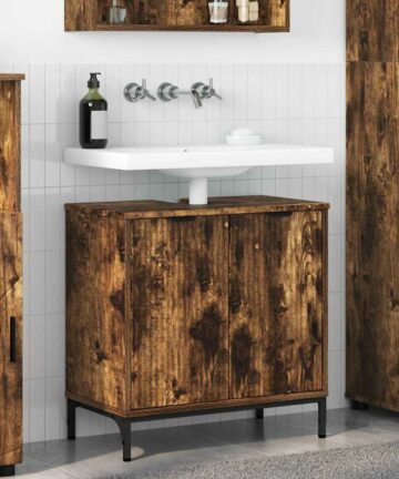 Badezimmer Waschbecken Schrank Räuchereiche 60,5 x 33,5 x 61 cm