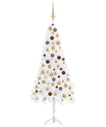 Künstlicher Eck-Weihnachtsbaum LEDs & Kugeln Weiß 120 cm PVC