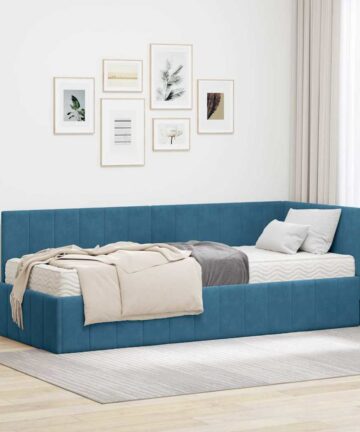 Eckbettgestell mit Matratze mit Kopfteil Blau 80 x 200 cm Samt