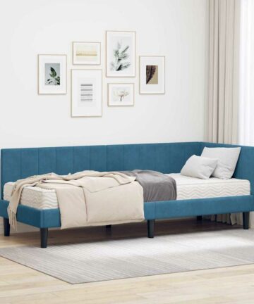 Eckbettgestell mit Matratze mit Kopfteil Blau 80 x 200 cm Samt