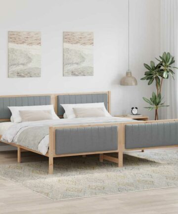 Bettgestell Braun und hellgrau 200 x 200 cm Massivholz Kiefer