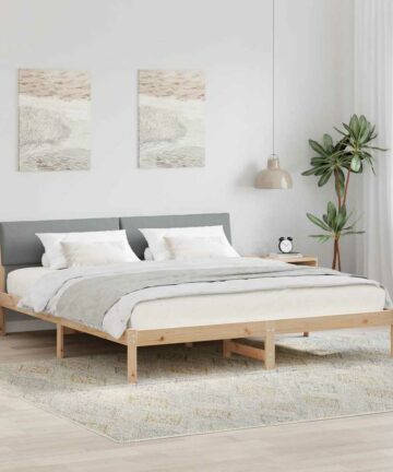 Bettgestell Braun und hellgrau 200 x 200 cm Massivholz Kiefer