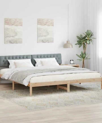 Bettgestell Braun und hellgrau 200 x 200 cm Massivholz Kiefer