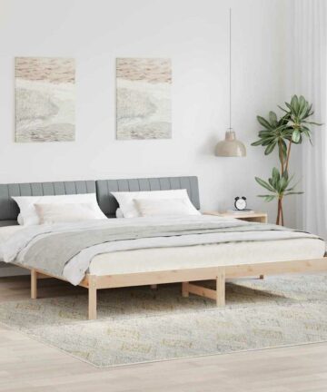Bettgestell Braun und hellgrau 200 x 200 cm Massivholz Kiefer