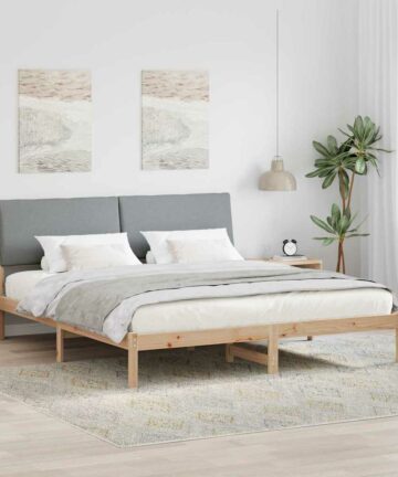 Bettgestell Braun und hellgrau 200 x 200 cm Massivholz Kiefer
