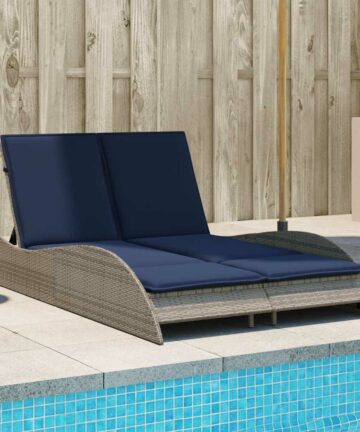 Sonnenliege mit Kissen Grau 114x205x73 cm Poly Rattan
