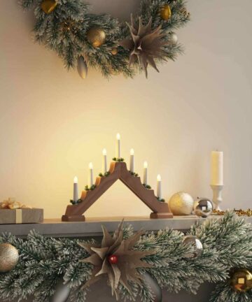 Weihnachtskerzenbrücke mit 7 LEDs Braun 39,5 x 5 x 29 cm