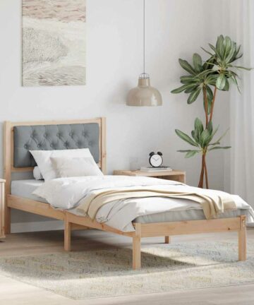 Bettgestell mit Kopfteil Hellgrau 75 x 190 cm Stoff