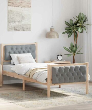 Bettgestell mit Kopfteil Hellgrau 75 x 190 cm Stoff