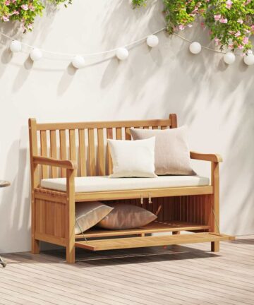 Gartenaufbewahrungsbank Braun 114 x 60 x 90 cm Massivholz Teak